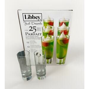 New Libbey Just Desserts Parfait Glass Dishes Spoons 25 Pieces Recipe Card NIB